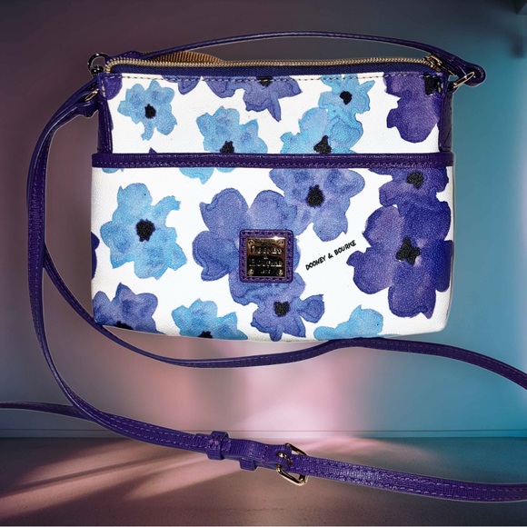 Y2K Dooney & Bourke White Purple Blue Ginger Floral Leather Crossbody Purse Bag - Picture 3 of 12